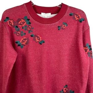 New Burgandy Sweatshirt with Gorgeous Embroidered Roses Size Small NEW